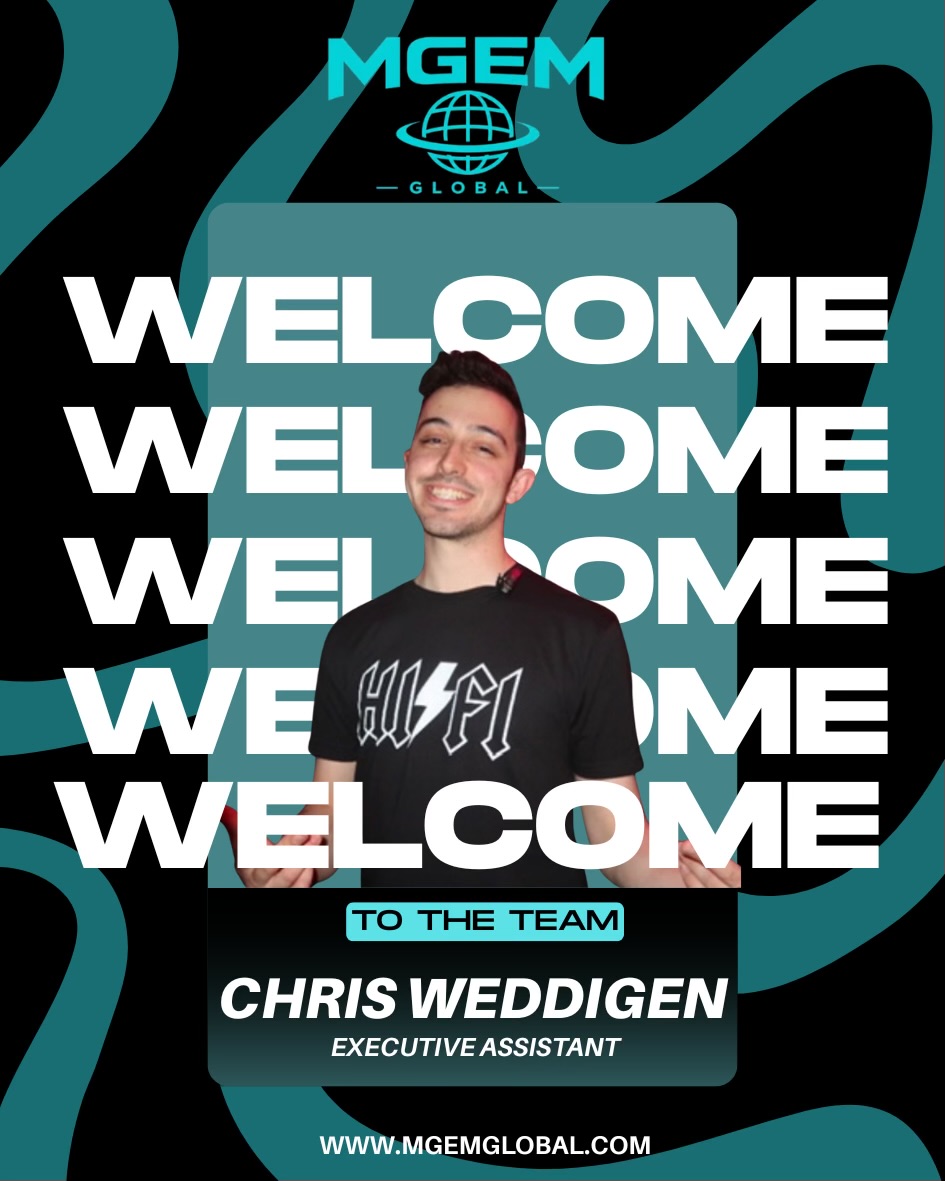 MGEM welcome card for Chris Weddigen, Executive Assistant