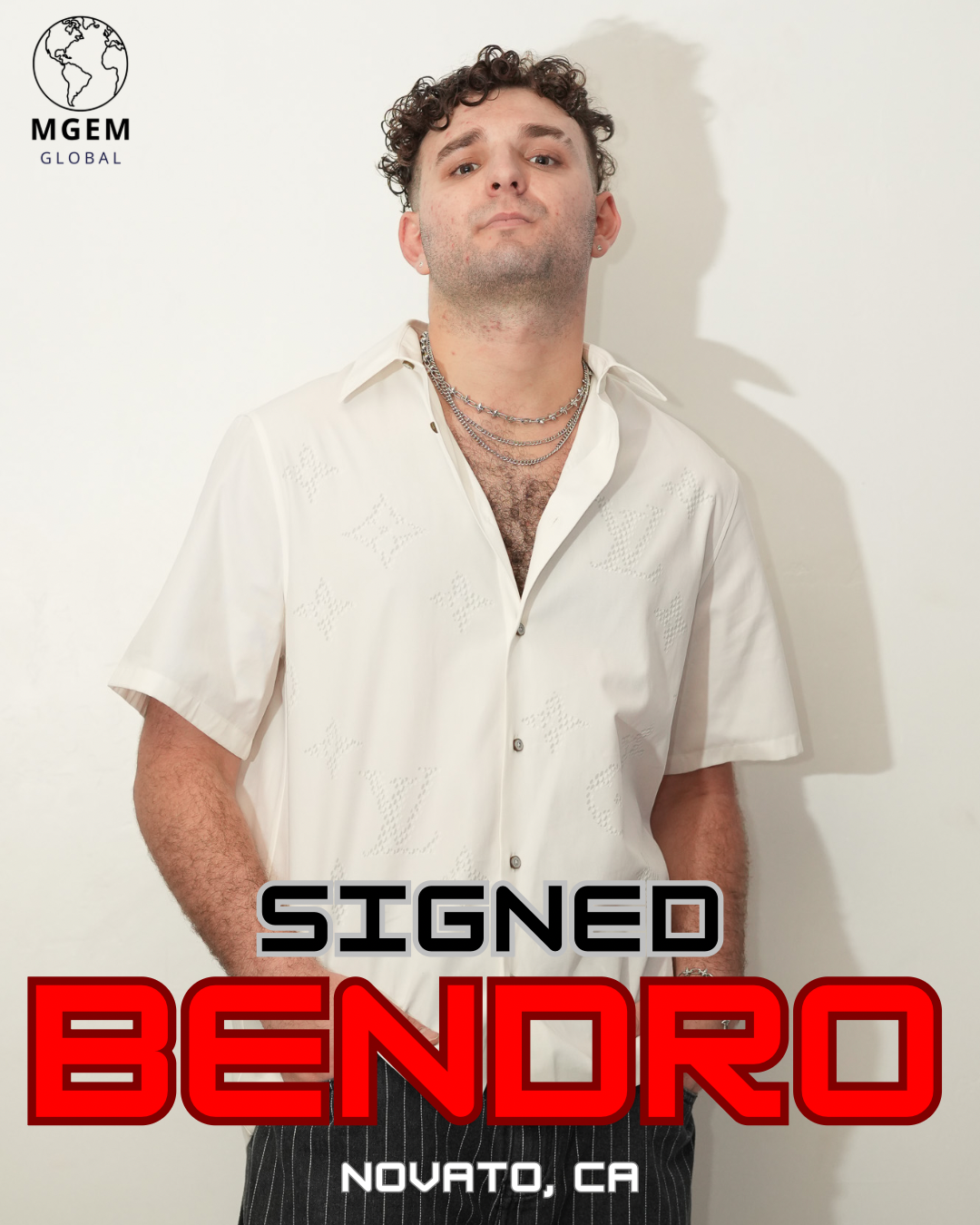 Promotional MGEM talent graphic for Bendro in Novato, California