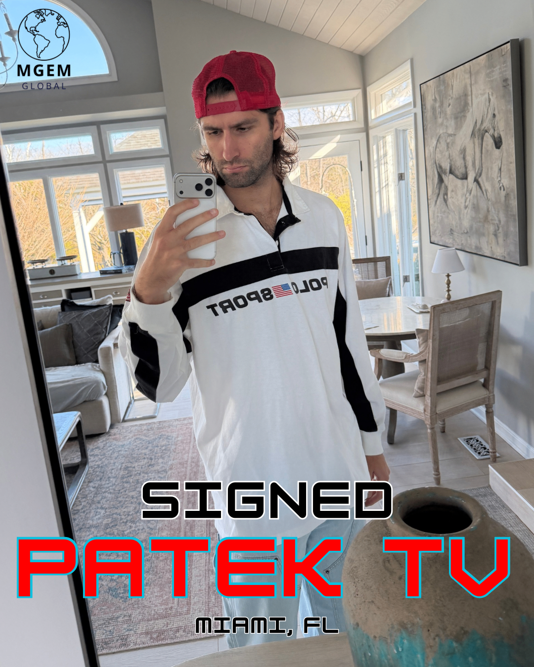 Promotional MGEM talent graphic for Patek TV in Miami, Florida