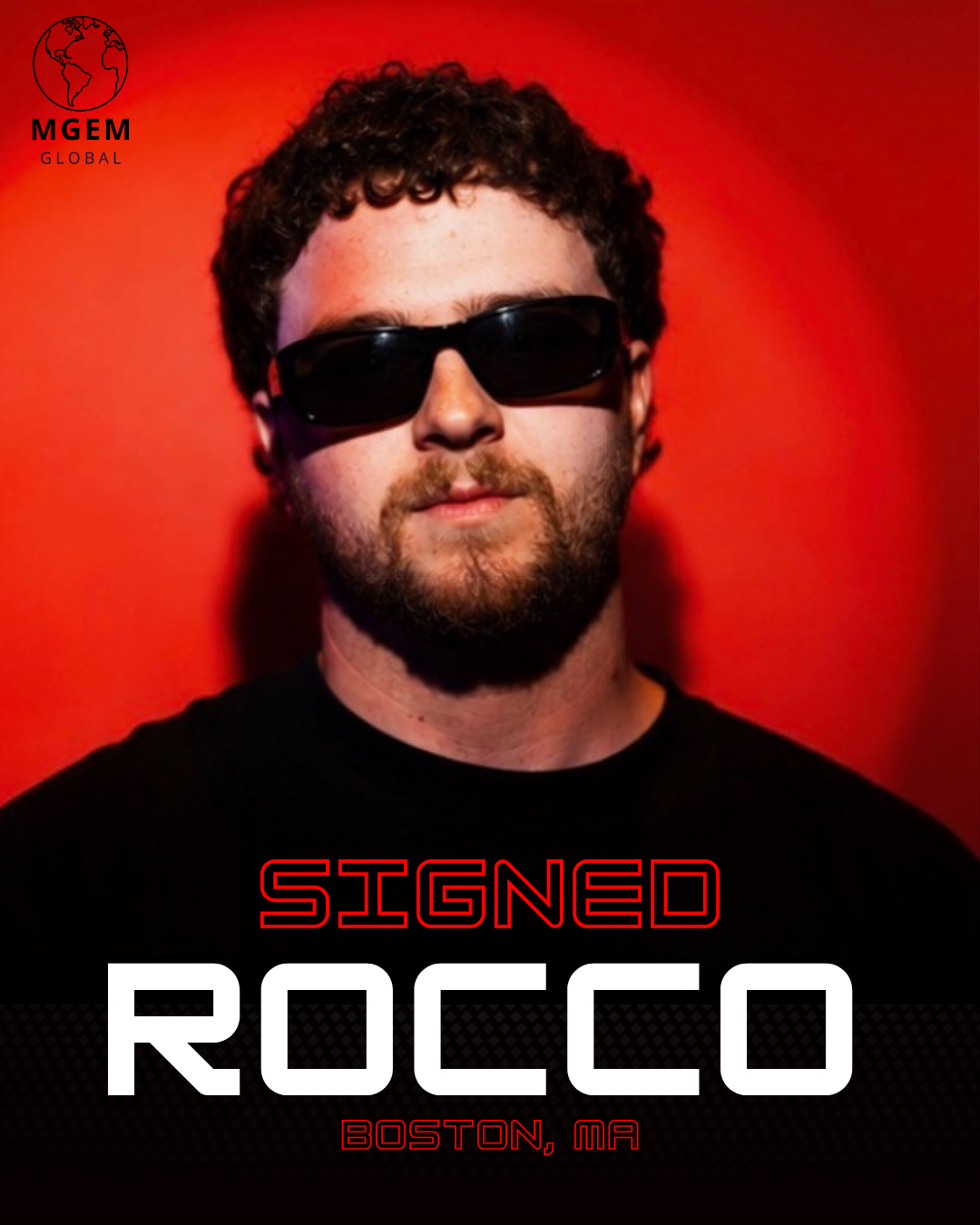 Promotional MGEM talent graphic for Rocco in Boston, Massachusetts